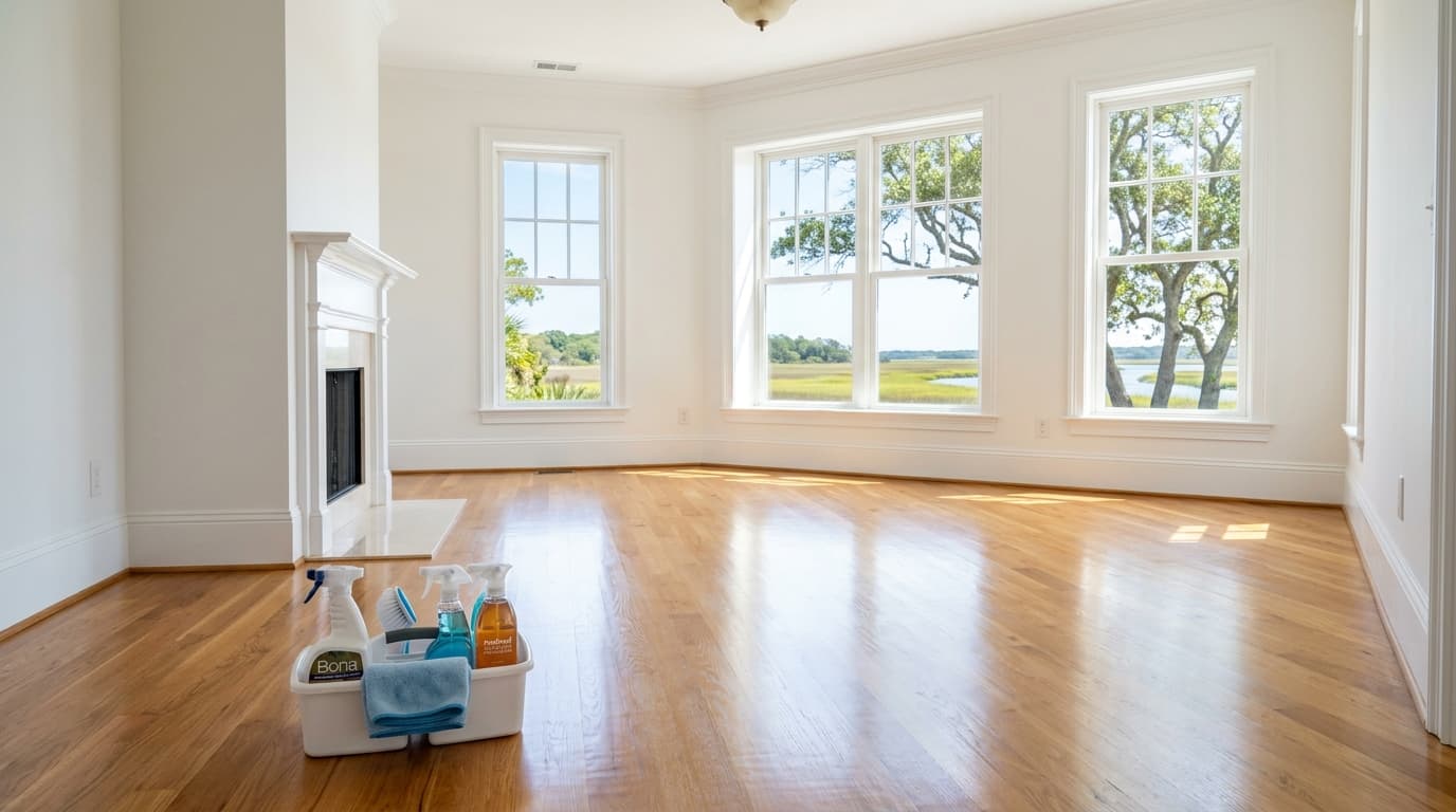Bright sunlit coastal Lowcountry home in Charleston SC prepped and ready for move-in deep cleaning