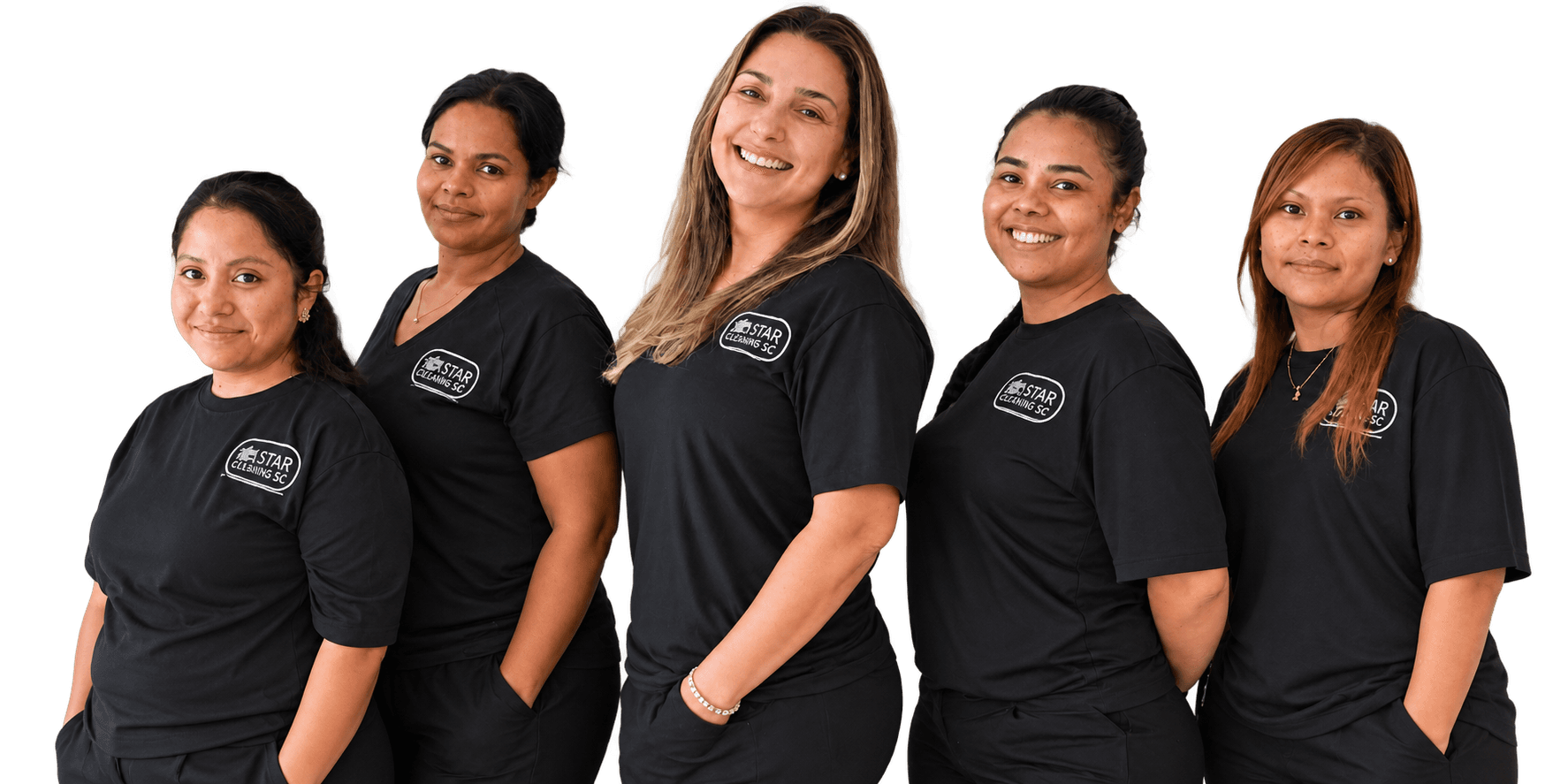 Mariana and the Star Cleaning SC team standing together in matching uniforms