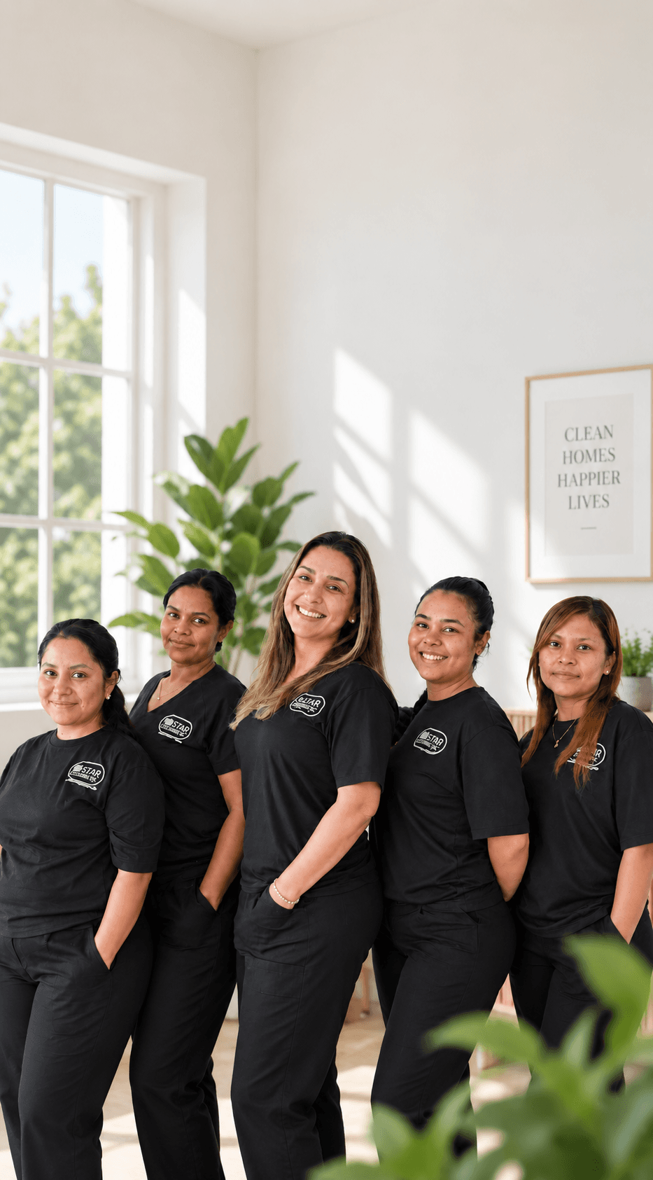 Mariana and the Star Cleaning SC team standing together in matching uniforms